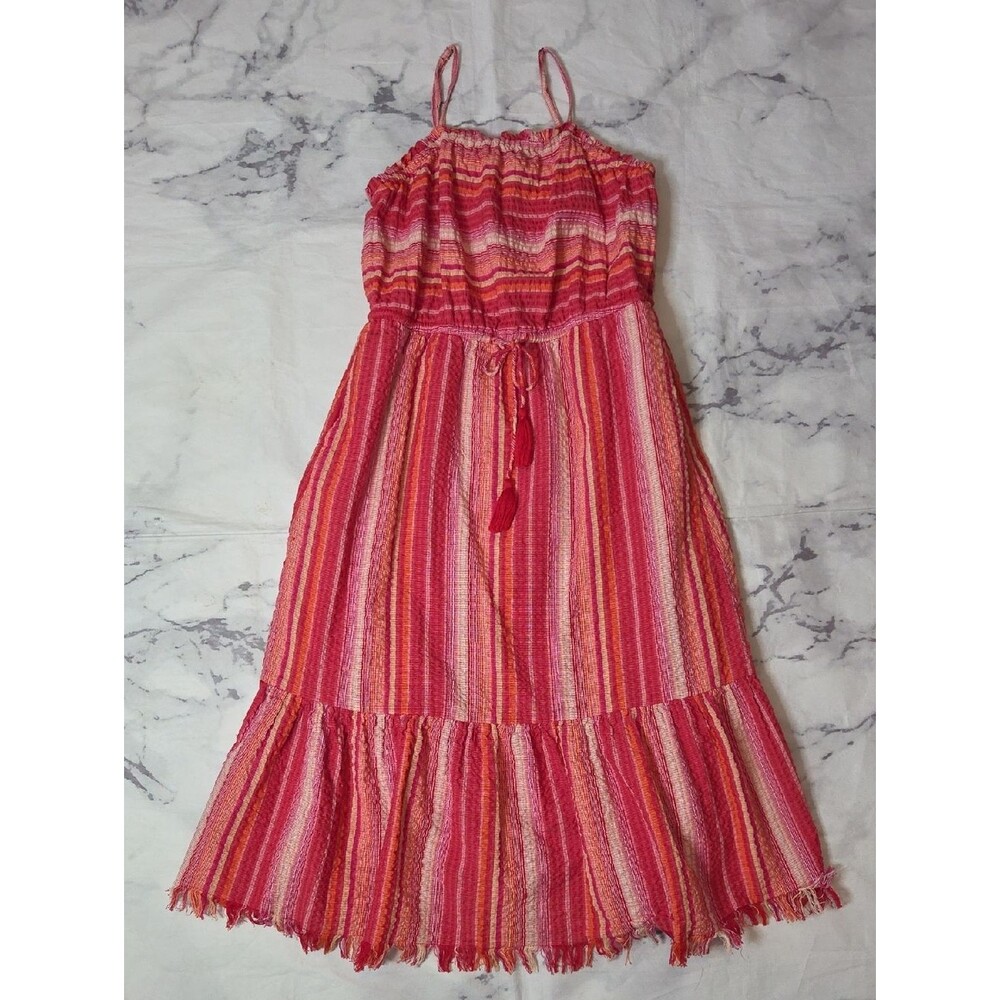 Greylin Red & Pink Striped Boho Cotton Midi Dress